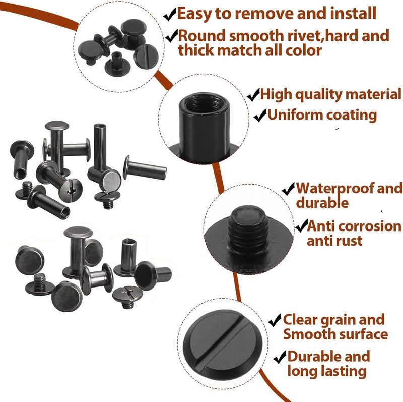 Socell 120Sets Chicago Screws Kit, 6 Sizes Chicago Screws for Leather,Binding Screws Leather Rivet kit for Crafts, Clothing, Shoes, Belts, Bags, and Custom-Made Items(Gunmetal Black, M5*4,5,6,8,10,12) - Image 3